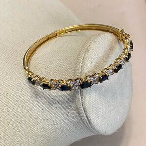 Sapphire Gold Wash Sterling Silver Oval Hinged Bangle Bracelet